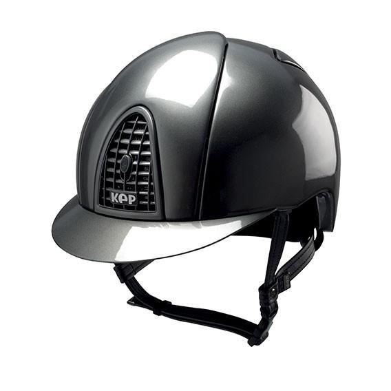 KEP brand black equestrian riding helmet with vent and chinstrap.