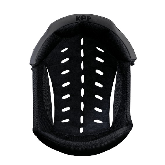 KEP brand black equestrian helmet with ventilation holes, front view.