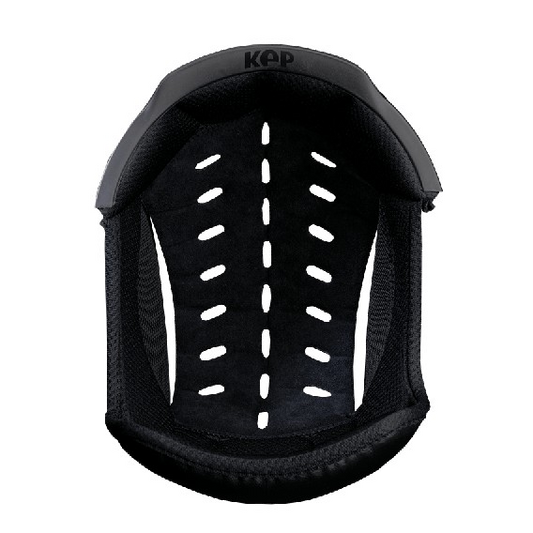 KEP brand black equestrian helmet with ventilation holes, front view.