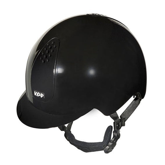 KEP brand black horse riding helmet with ventilation holes on side.