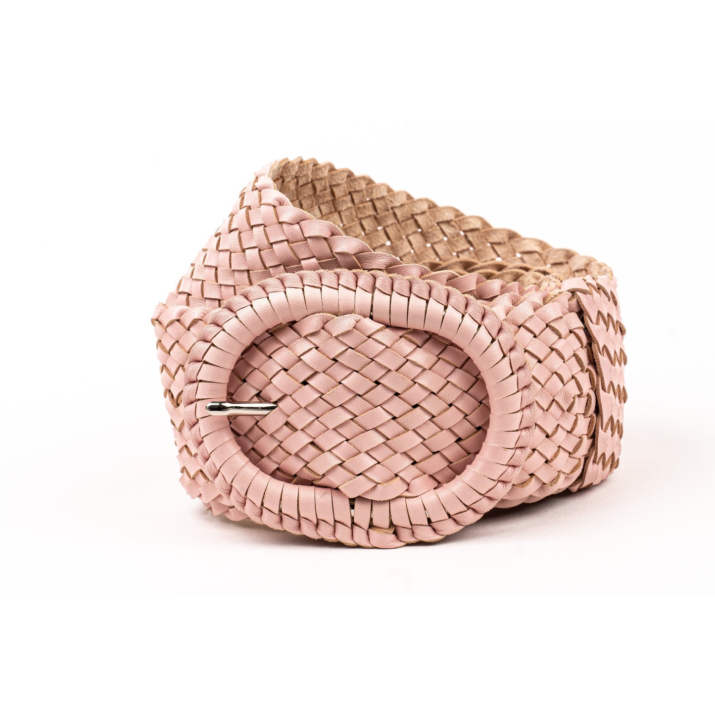 Woven pink leather belt isolated