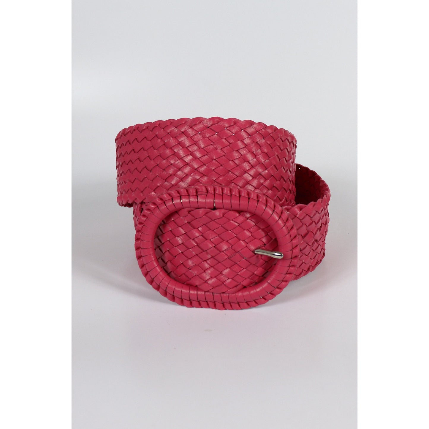 Pink woven belt with buckle.