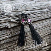 Living Horse Tails Bling Rhinestone Horse Hair Tassle Earrings - Fuchsia. Made using real horsehair. Custom jewellery Monika Australia horsehair keepsake