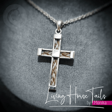 Living Horse Tails Crucifix Cross Pendant inlaid with Horse Hair in Gold or Silver Custom jewellery Monika Australia horsehair keepsake