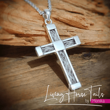 Living Horse Tails Crucifix Cross Pendant inlaid with Horse Hair in Gold or Silver Custom jewellery Monika Australia horsehair keepsake