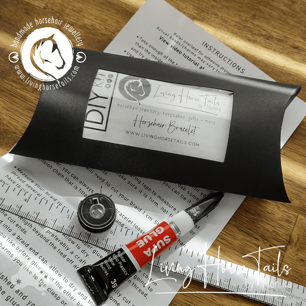 Living Horse Tails DIY Horsehair Bracelet Kit in Stainless Steel Heart Bead. Custom jewellery Monika Australia horsehair keepsake