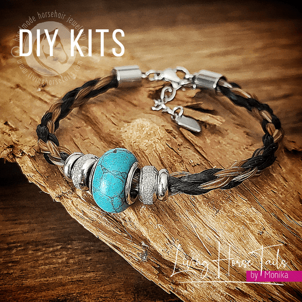 Living Horse Tails DIY Horsehair Bracelet Kit in Stainless Steel. Turquoise Bead. Custom jewellery Monika Australia horsehair keepsake