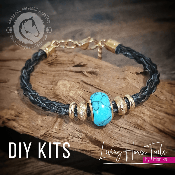 Living Horse Tails DIY Horsehair Bracelet Kit in Stainless Steel. Turquoise Bead. Custom jewellery Monika Australia horsehair keepsake