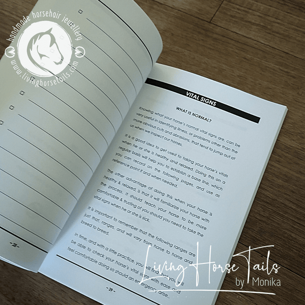 Living Horse Tails Know Your Horse - A Medical & First Aid Record Book Custom jewellery Monika Australia horsehair keepsake