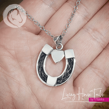 Living Horse Tails Sterling Silver Horseshoe with Heart Pendant inlaid with Horse Hair Braid Custom jewellery Monika Australia horsehair keepsake