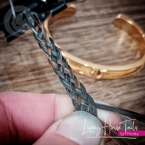 Living Horse Tails Sterling Silver Open Horsehair Braid Inlaid Cuff / Bangle Custom jewellery Monika Australia horsehair keepsake