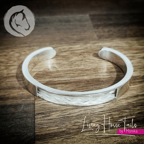 Living Horse Tails Sterling Silver Open Horsehair Braid Inlaid Cuff / Bangle Custom jewellery Monika Australia horsehair keepsake
