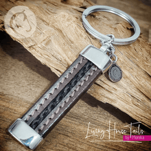 Stitched Leather and Stainless Steel Horsehair Keyring Fob with charm