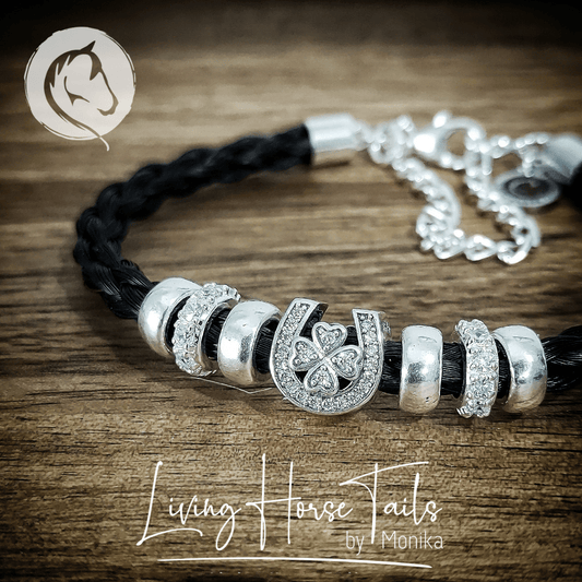 Lucky Horseshoe Sterling Silver Horsehair bracelet-Living Horse Tales Jewellery By Monika-The Equestrian