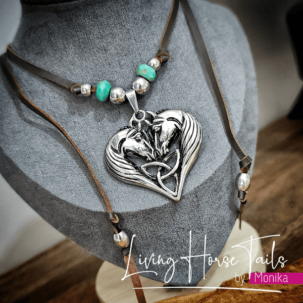 Boho Beaded Celtic Heart Horse Leather Necklace