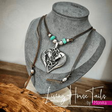 Boho Beaded Celtic Heart Horse Leather Necklace