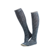 Animo brand grey patterned equestrian riding socks, isolated on white.