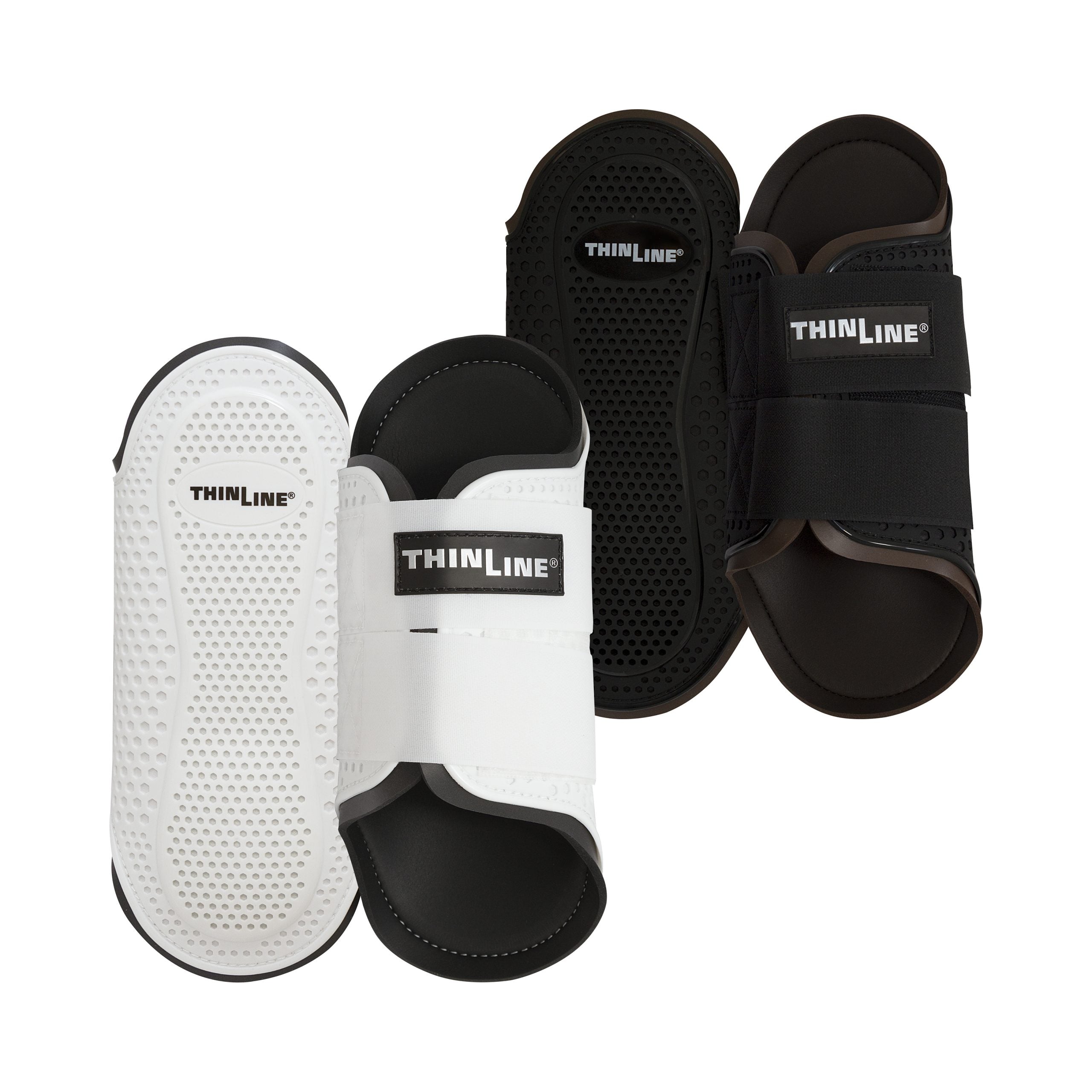 Thinline white and black sandals with strap and logo.