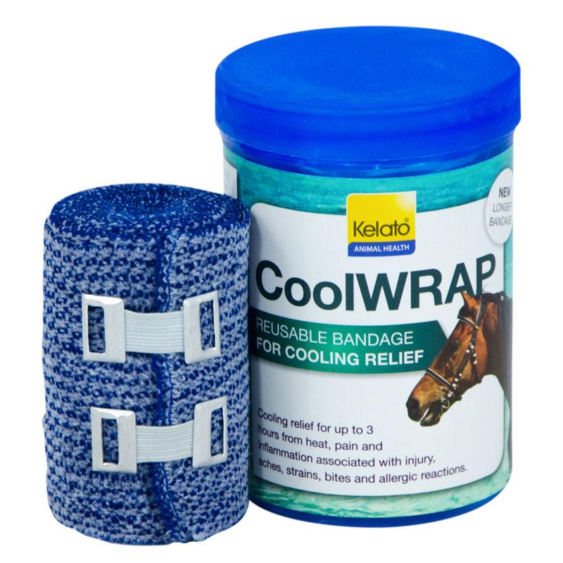 Kelato CoolWRAP reusable bandage for cooling relief. Blue container.