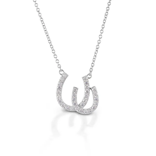 Kelly Herd jewelry, silver horseshoe pendant necklace with sparkling stones.