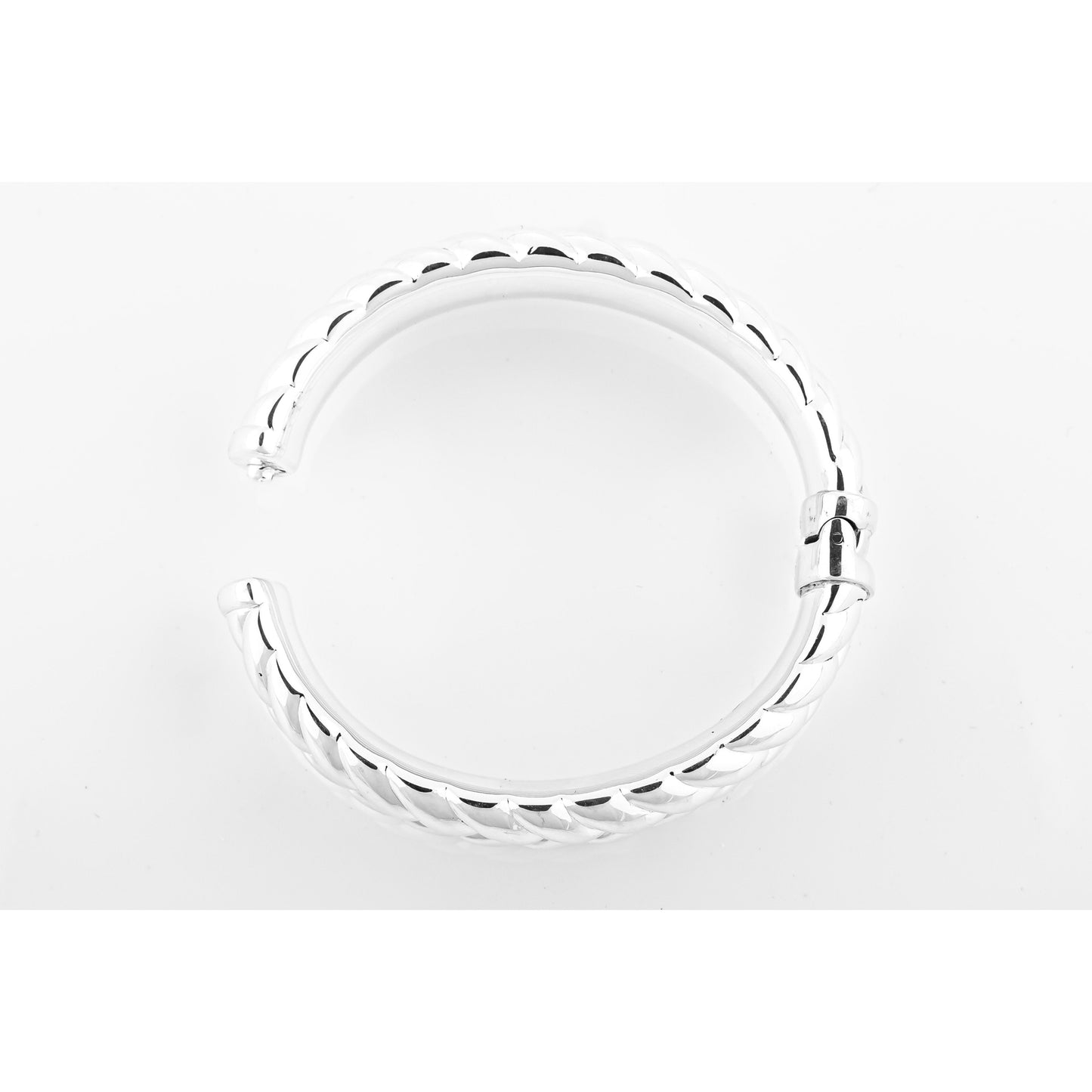 Silver bracelet on white background.