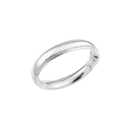 Silver ring on white background.