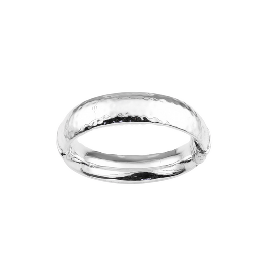Silver band ring on white.