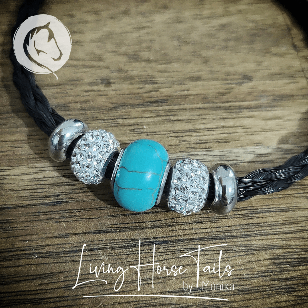 Stainless Steel Horsehair Bracelet in Turquoise Hue-Living Horse Tales Jewellery By Monika-The Equestrian