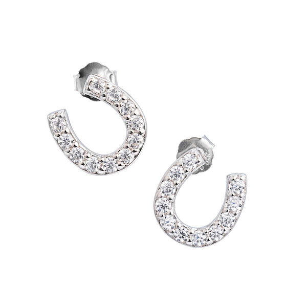 Mountain Creek Jewellery Sterling Silver and Cubic Zirconia Medium Horseshoe Stud Earrings