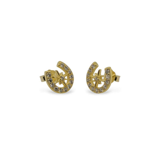Mountain Creek Jewellery Yellow Gold Plated Horseshoe and Star with Cubic Zirconia Studs