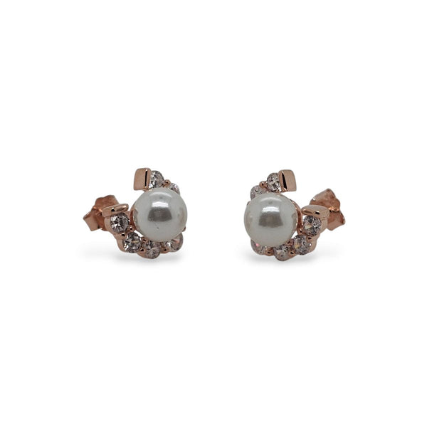 Mountain Creek Jewellery Sterling Silver Pearl Rose Gold Plated with Cubic Zirconia Studs