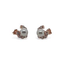 Mountain Creek Jewellery Sterling Silver Pearl Rose Gold Plated with Cubic Zirconia Studs