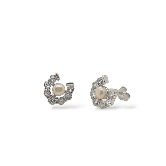 Mountain Creek Jewellery Sterling Silver Pearl with Cubic Zirconia Studs