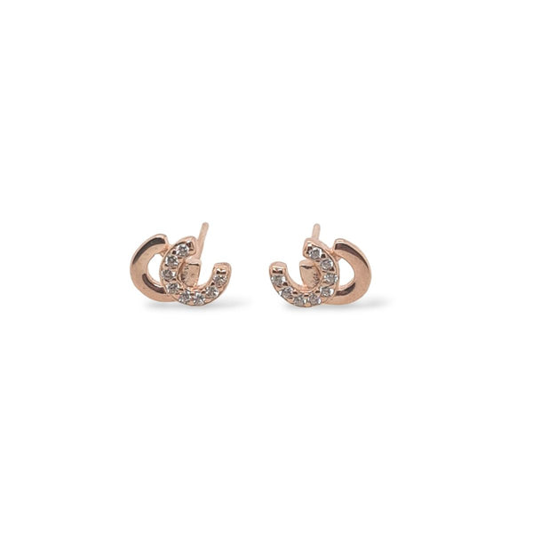 Mountain Creek Jewellery Rose Gold Plated Double Horseshoe with Cubic Zirconia Studs