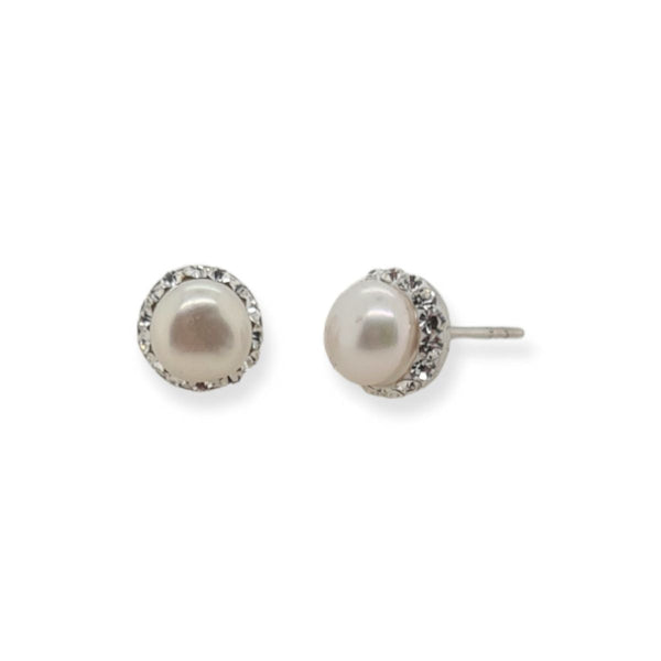 Mountain Creek Jewellery Freshwater Pearl Stud Earrings with Cubic Zirconia