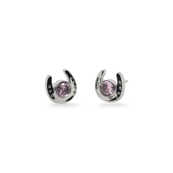 Mountain Creek Jewellery Sterling Silver Horseshoe with Pink Cubic Zirconia Studs