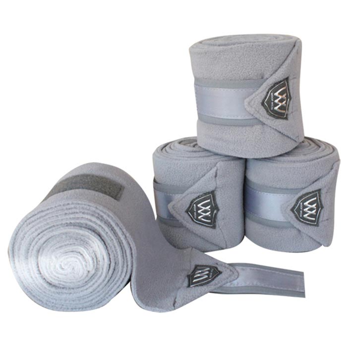Gray Woof Wear horse polo wraps, rolled and stacked, four count.