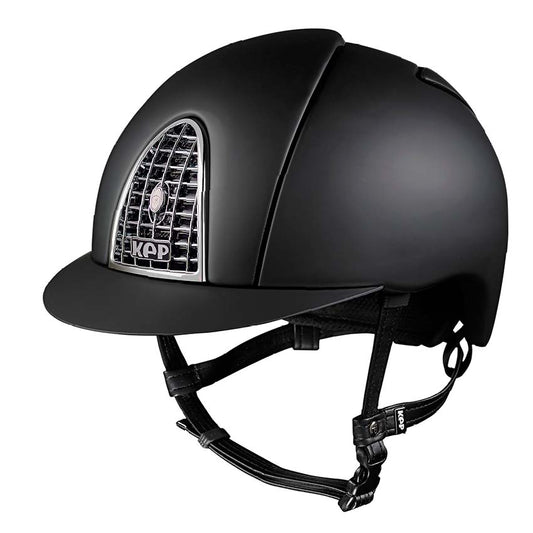 KEP brand black equestrian helmet with front ventilation grid.