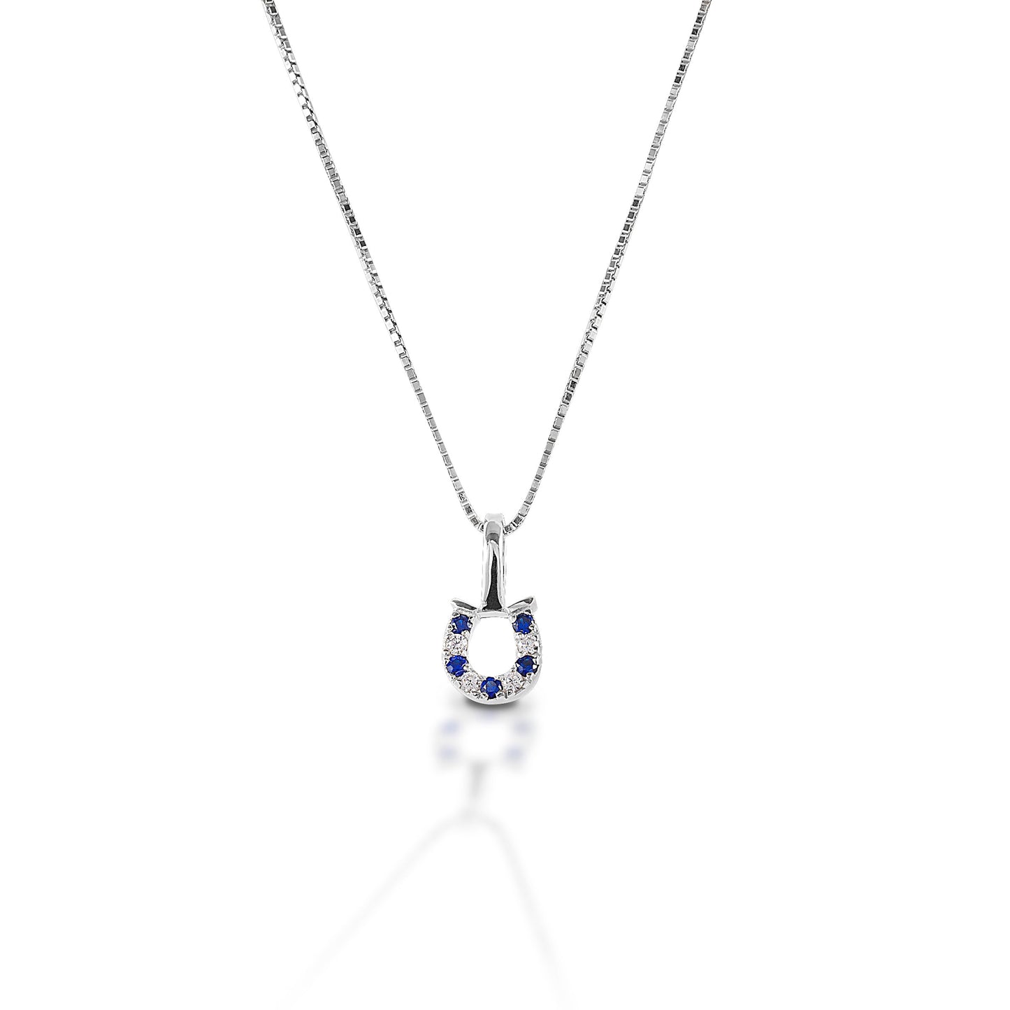 Kelly Herd Necklace Blue & Clear Horseshoe - Sterling Silver