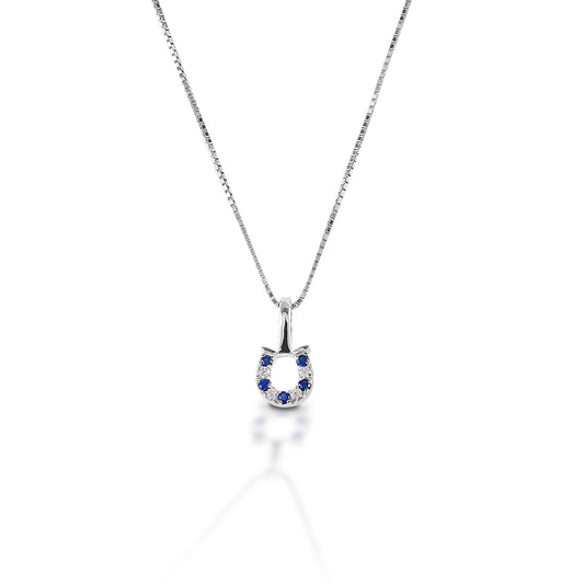 Kelly Herd Necklace Blue & Clear Horseshoe - Sterling Silver-Top Brands-The Equestrian