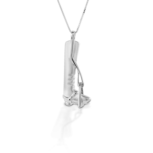 Kelly Herd sterling silver equestrian boot pendant on chain.