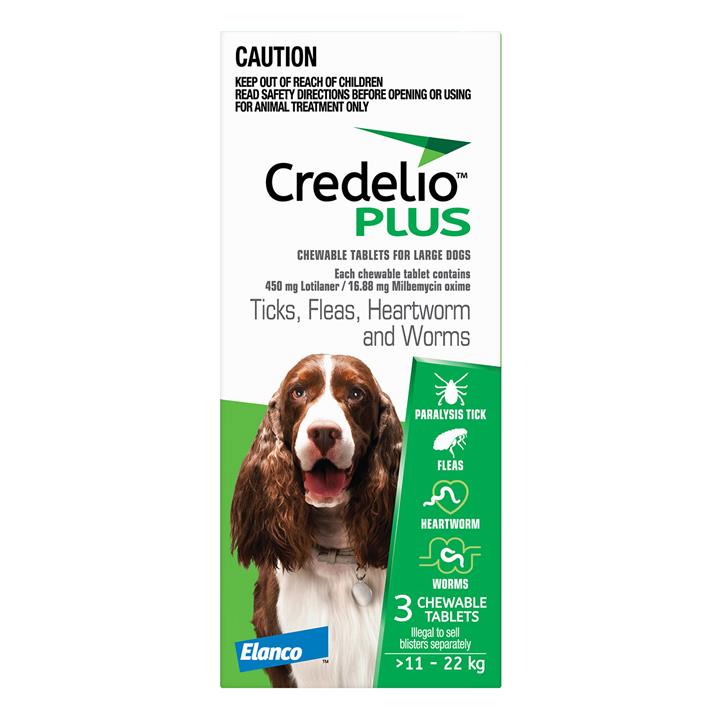 Credelio Plus For Large Dogs 11 - 22 Kg Green 3 Chews-VetSupply.com.au-The Equestrian