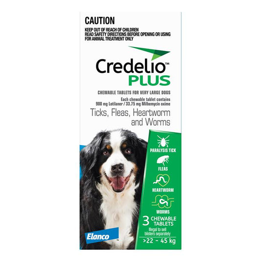 Credelio Plus For Extra Large Dogs 22 - 45 Kg Blue 3 Chews-VetSupply.com.au-The Equestrian