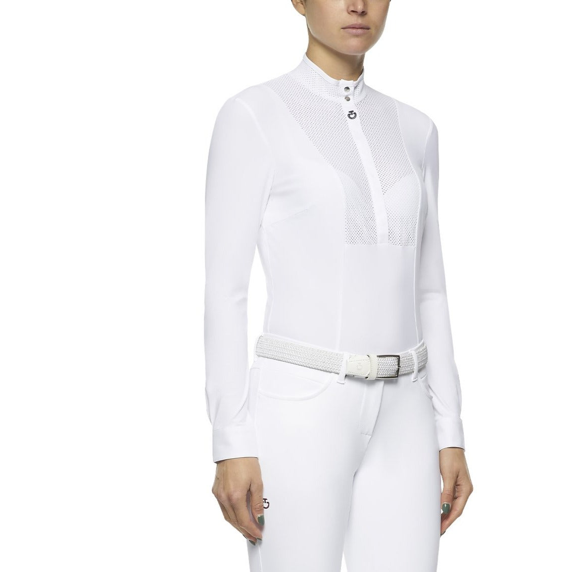 Cavalleria Toscana Perforated Bib and Collar Long Sleeve Shirt-Trailrace Equestrian Outfitters-The Equestrian