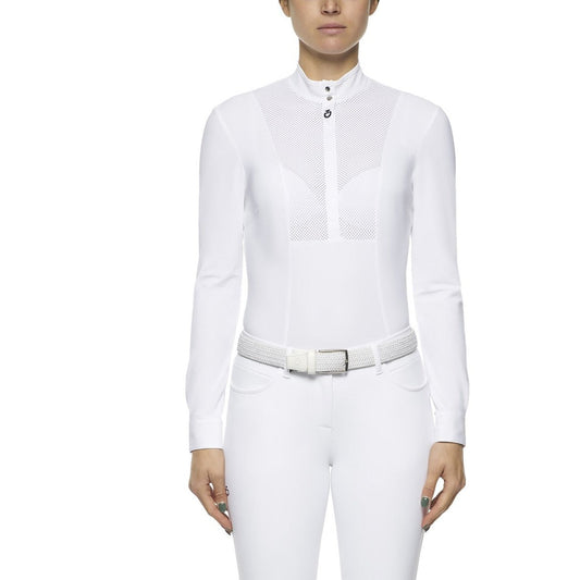 Cavalleria Toscana Perforated Bib and Collar Long Sleeve Shirt-Trailrace Equestrian Outfitters-The Equestrian