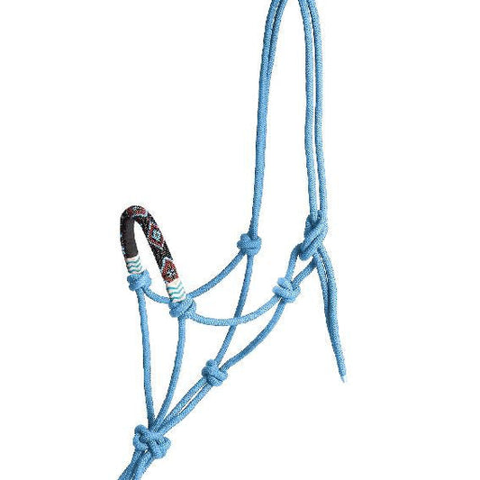 Blue rope halter for horses isolated on a white background.