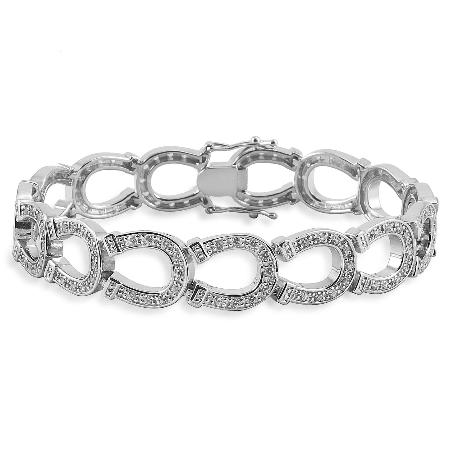 Alt text: Kelly Herd sparkling silver equestrian-themed link bracelet jewelry.