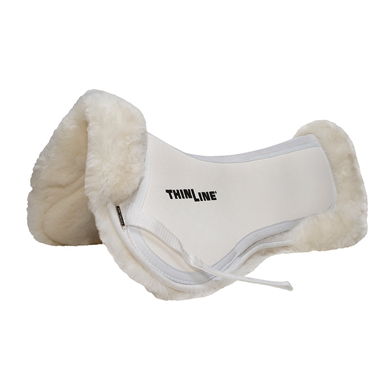 Thinline white saddle pad with fleece, branded "Thinline" logo visible.