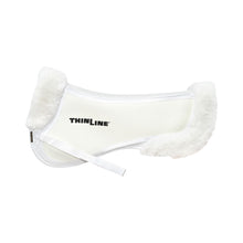White Thinline saddle pad with plush trim and logo.