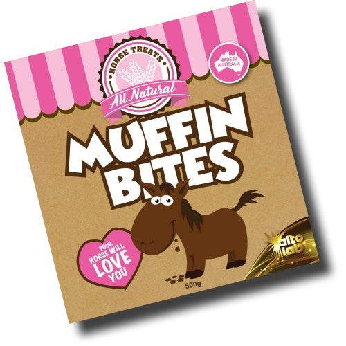Package of Muffin Bites, an all-natural horse treat.